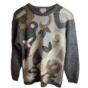 Nell Flowers By J.G. Hook Vintage Angora Silk Lambswool Beaded Luxury Sweater Si